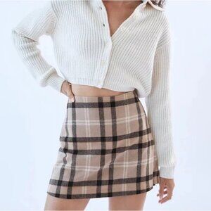 Aritzia Wilfred Plaid Classic Mini Skirt in Constant Camel